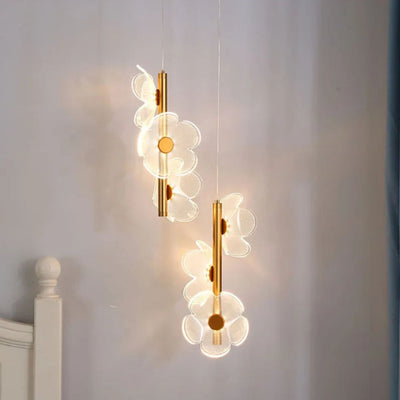 Suspension Led en Verre Avec Fleurs Dorée - Lumiine