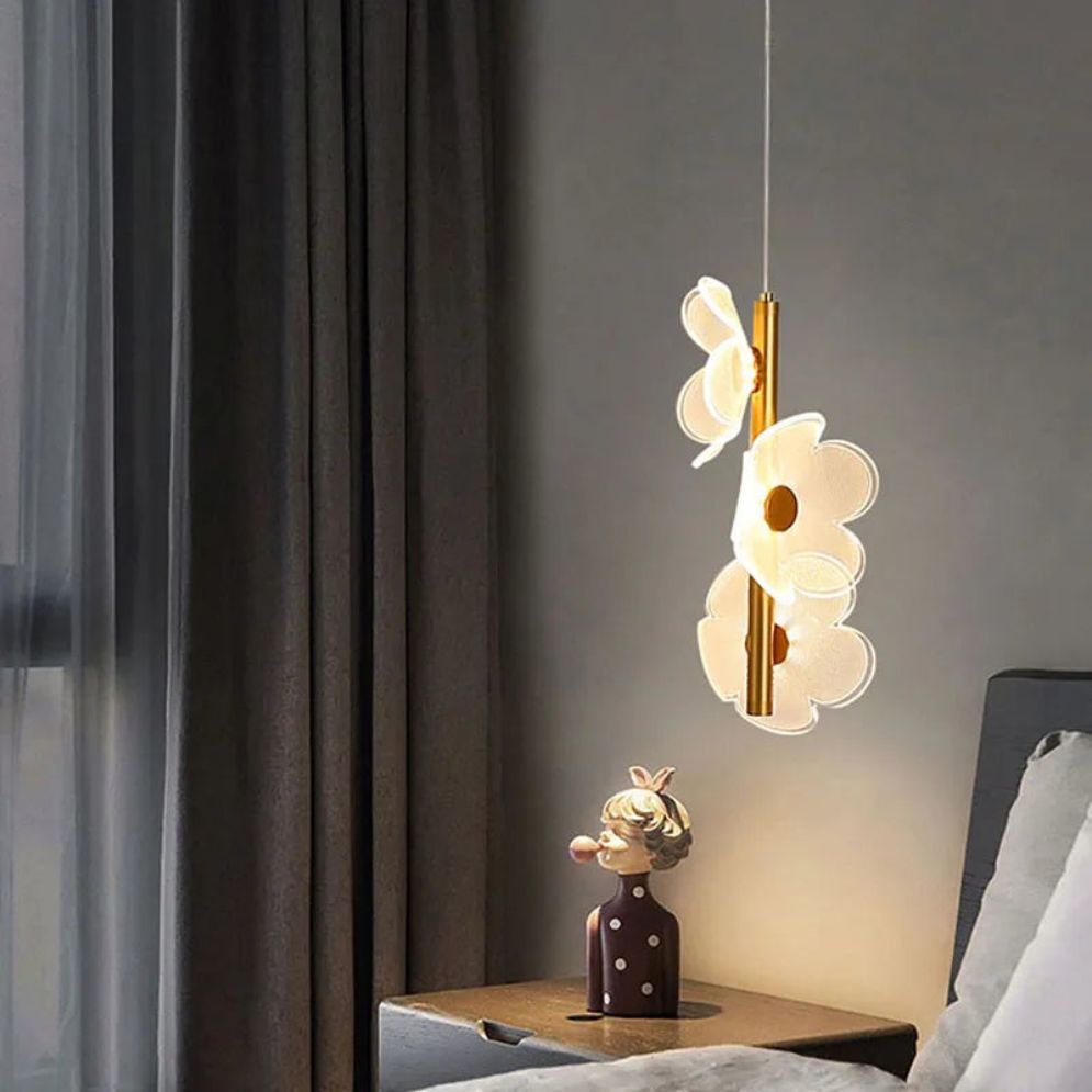 Suspension Led en Verre Avec Fleurs Dorée - Lumiine