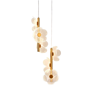 Suspension Led en Verre Avec Fleurs Dorée - Lumiine