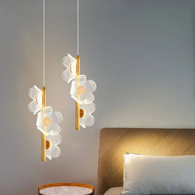 Suspension Led en Verre Avec Fleurs Dorée - Lumiine