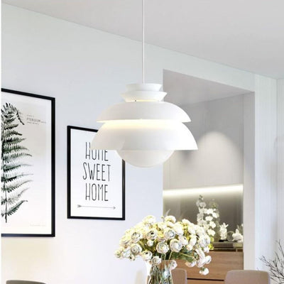 Suspension Led Moderne Fleurie Blanche