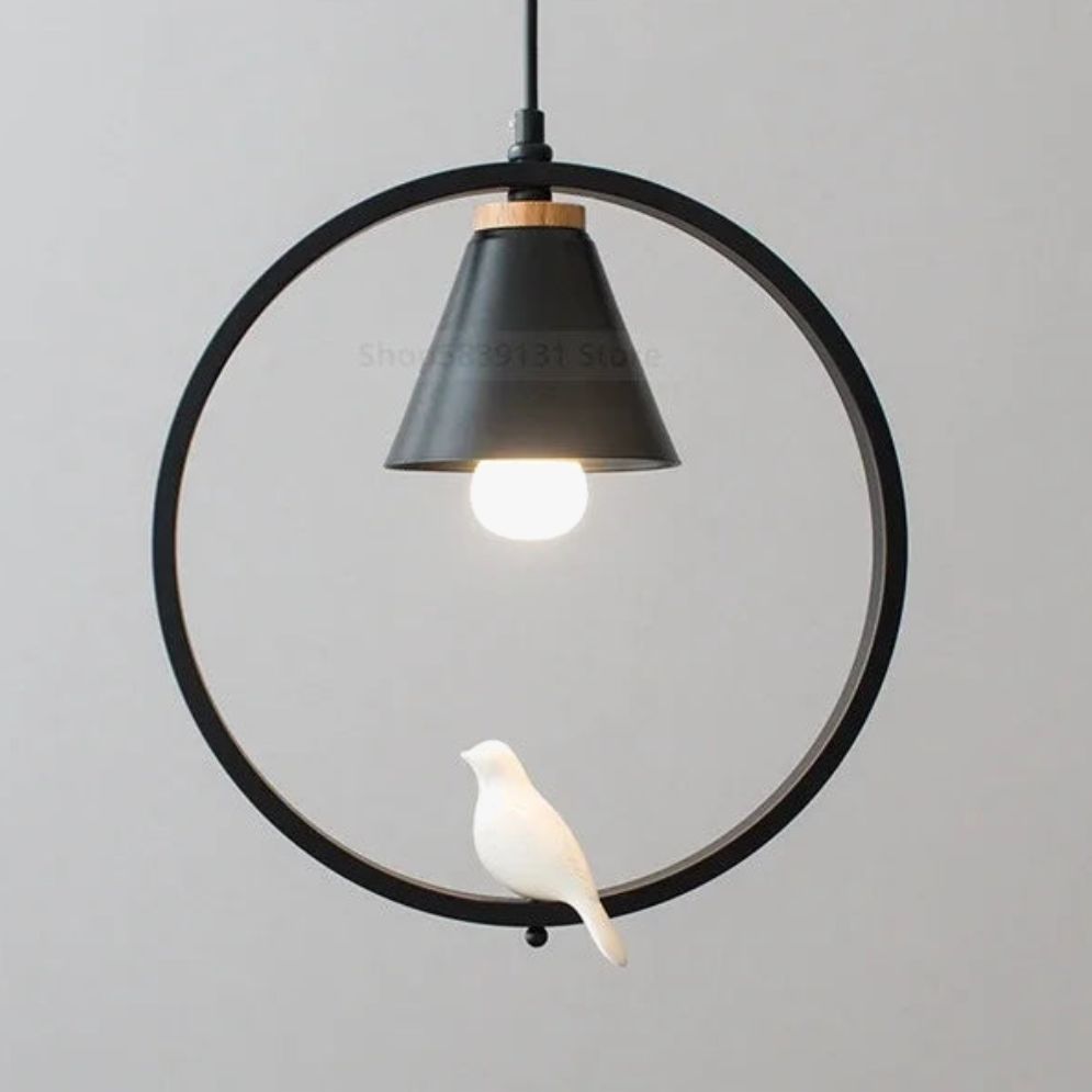 Suspension LED Rond avec Oiseau Noir ou Blanc - Lumiine