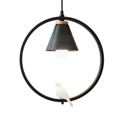 Suspension LED Rond avec Oiseau Noir ou Blanc - Lumiine