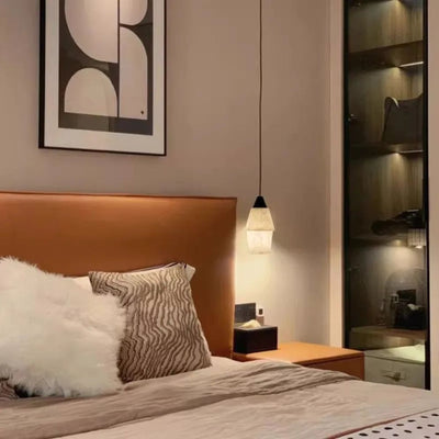 Suspension Marbre Blanc Design Conique Aspect Nuage - Lumiine