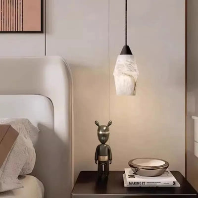 Suspension Marbre Blanc Design Conique Aspect Nuage - Lumiine