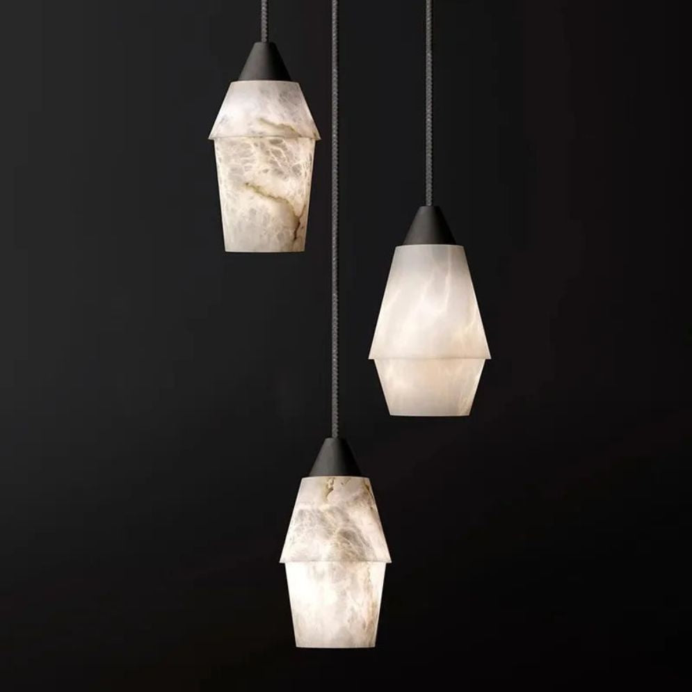 Suspension Marbre Blanc Design Conique Aspect Nuage - Lumiine