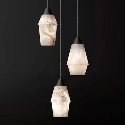 Suspension Marbre Blanc Design Conique Aspect Nuage - Lumiine