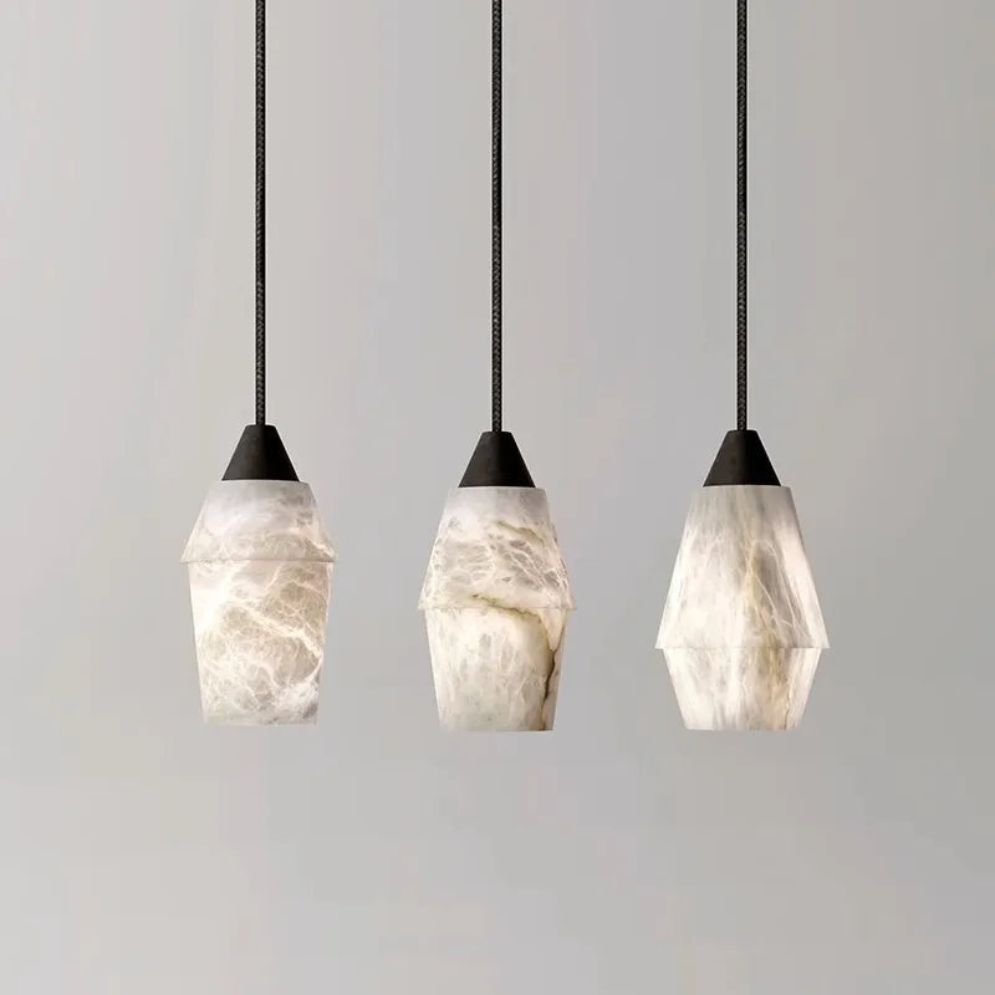 Suspension Marbre Blanc Design Conique Aspect Nuage - Lumiine