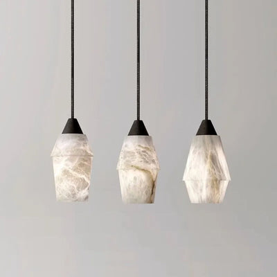 Suspension Marbre Blanc Design Conique Aspect Nuage - Lumiine