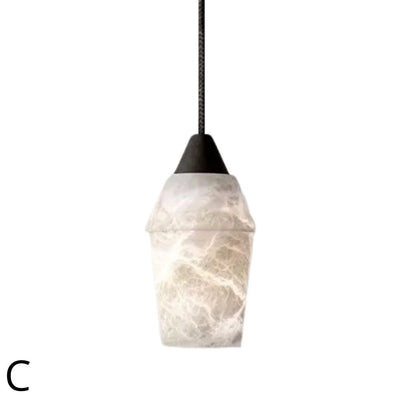 Suspension Marbre Blanc Design Conique Aspect Nuage - Lumiine