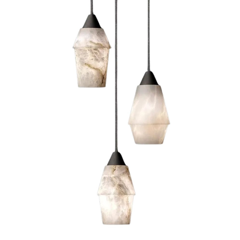 Suspension Marbre Blanc Design Conique Aspect Nuage - Lumiine