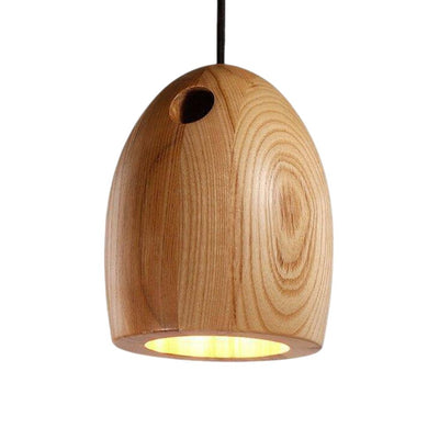 Suspension Moderne LED avec Abat-Jour Arrondi en Bois - Lumiine