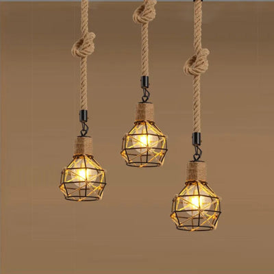 Suspension Rétro en Corde de Chanvre Style Cage - Lumiine