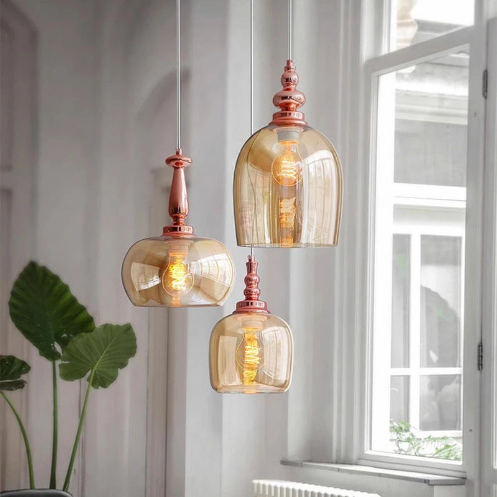 Suspension Rétro LED en Verre Style Cognac - Lumiine