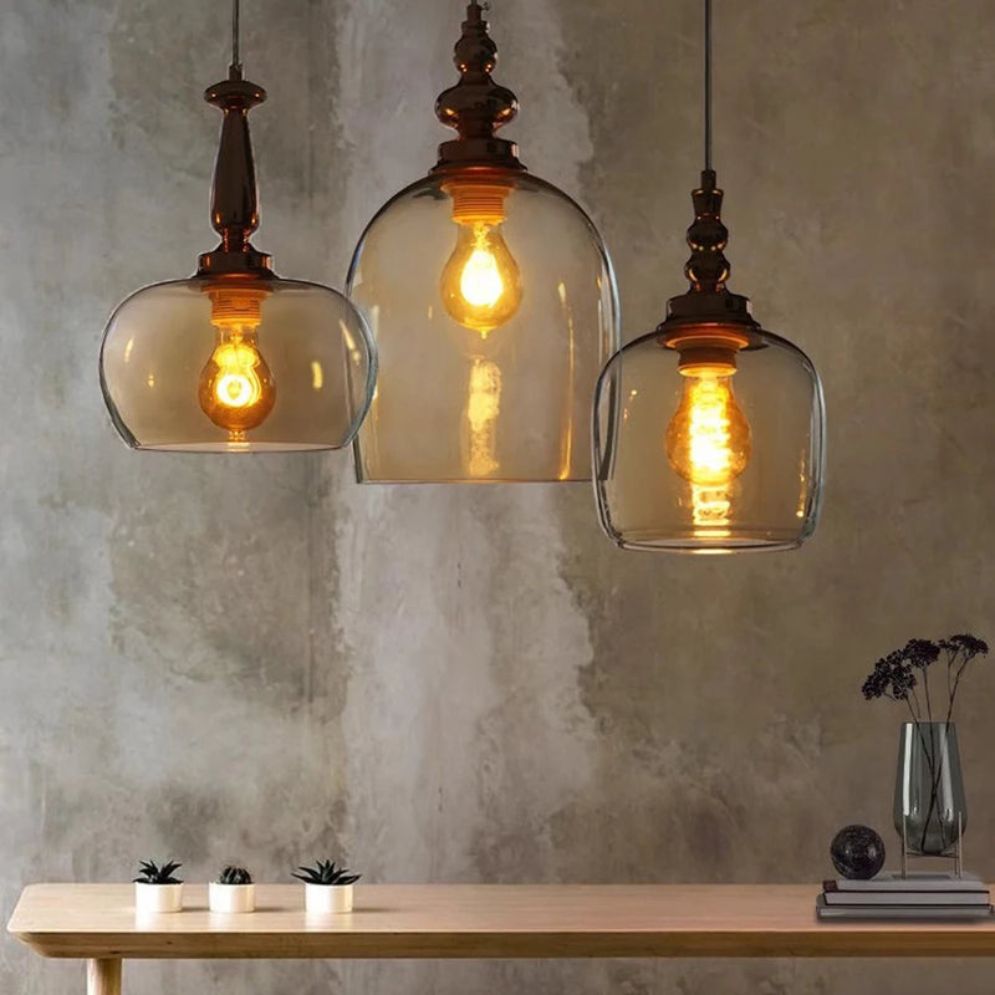 Suspension Rétro LED en Verre Style Cognac - Lumiine