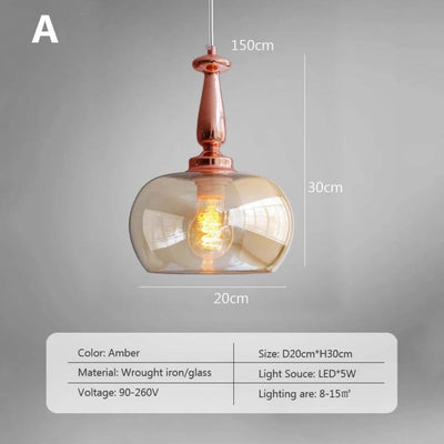 Suspension Rétro LED en Verre Style Cognac - Lumiine
