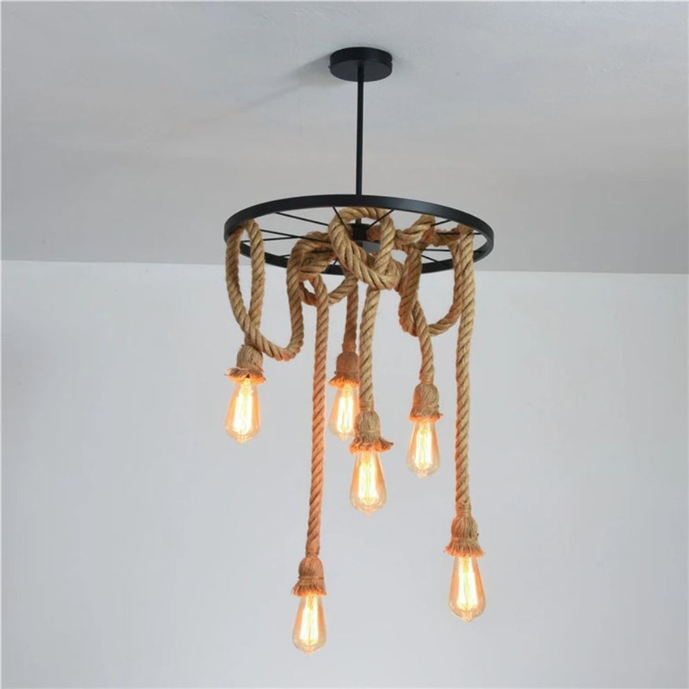 Suspension Rétro Vintage en Corde de Chanvre Loft Industriel - Lumiine
