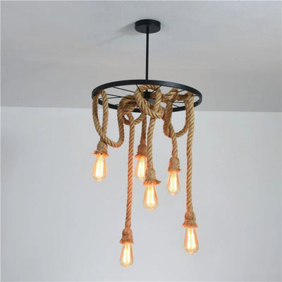 Suspension Rétro Vintage en Corde de Chanvre Loft Industriel - Lumiine