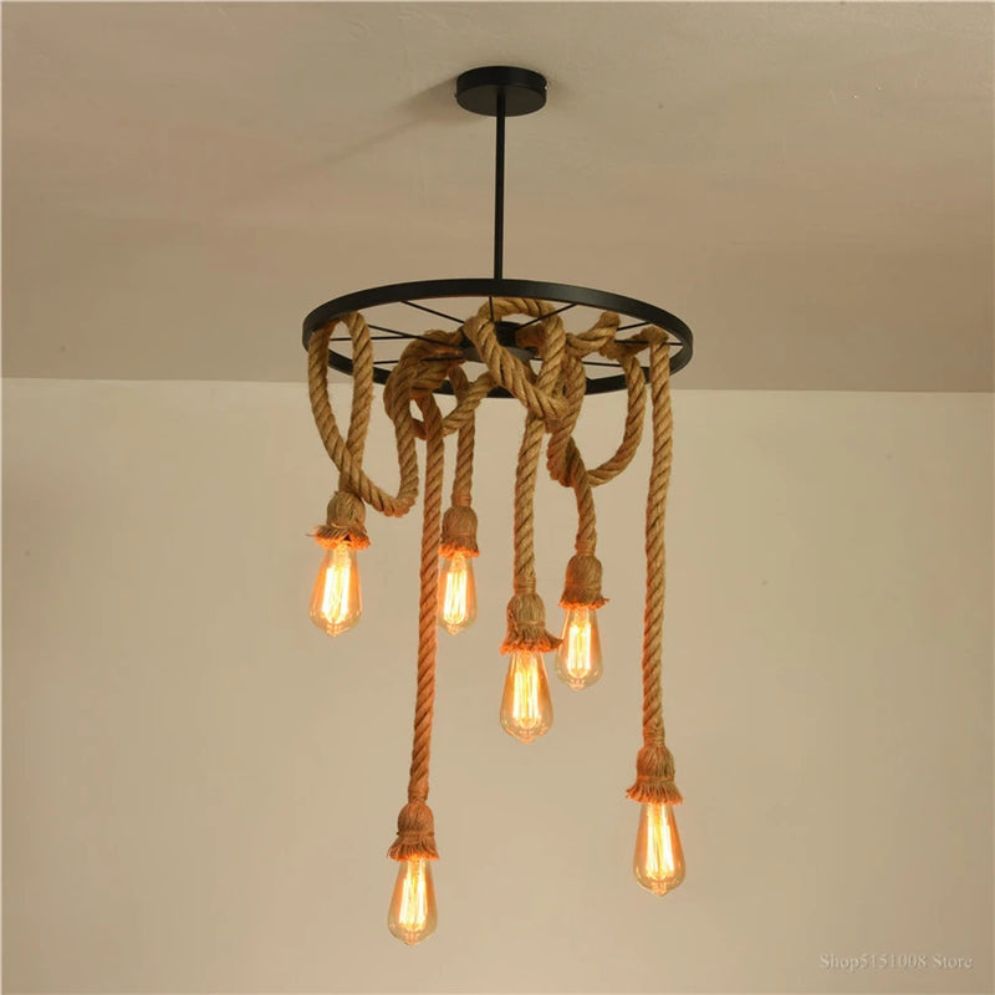 Suspension Rétro Vintage en Corde de Chanvre Loft Industriel - Lumiine