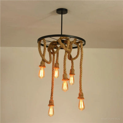 Suspension Rétro Vintage en Corde de Chanvre Loft Industriel - Lumiine