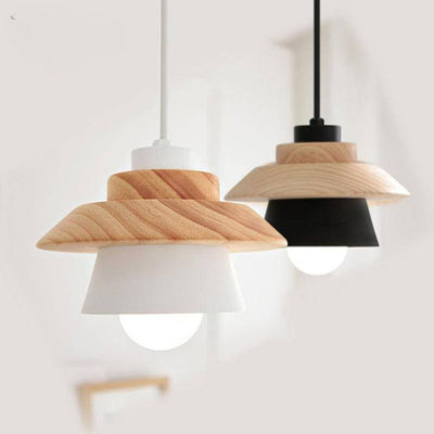 Suspension Scandinave avec Abat-jour Conique et en Bois Avi