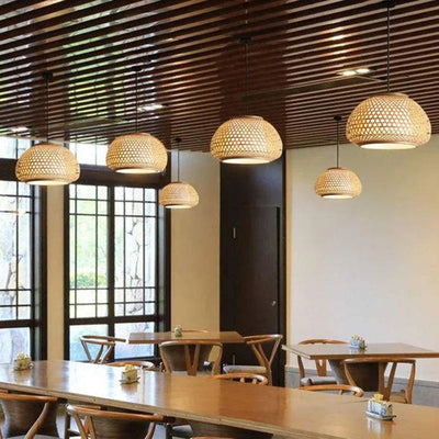 Suspension Tissée en Bambou Style Chinois Salle à Manger
