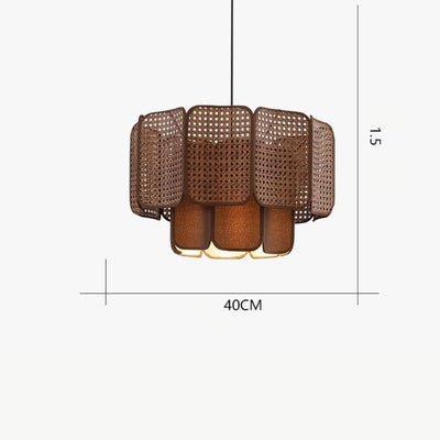 Suspension Vintage Bois LED Chinois Zen Salon de Thé - Lumiine