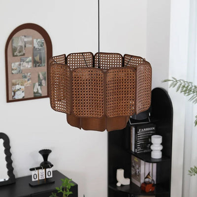Suspension Vintage Bois LED Chinois Zen Salon de Thé - Lumiine