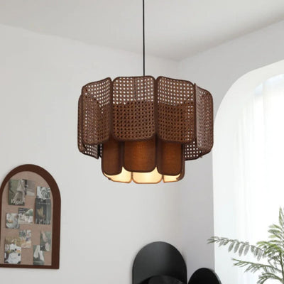 Suspension Vintage Bois LED Chinois Zen Salon de Thé - Lumiine